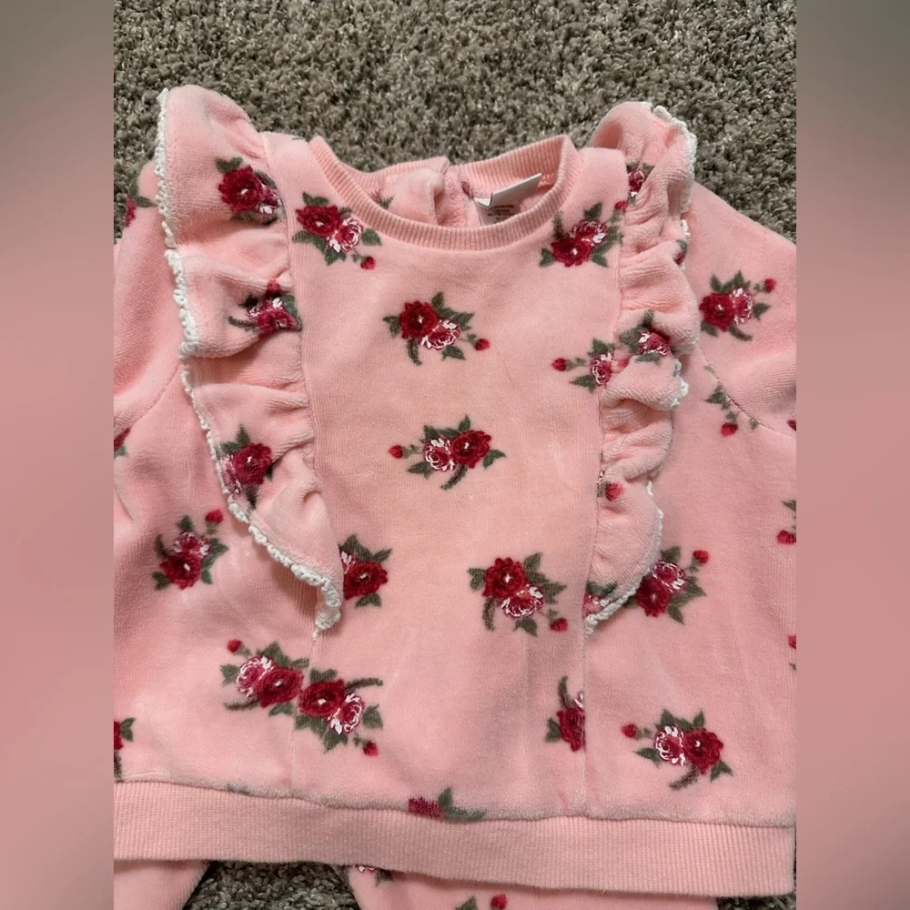 Little Me Ruffled Roses Velour Sweatshirt & Pants Set 12m